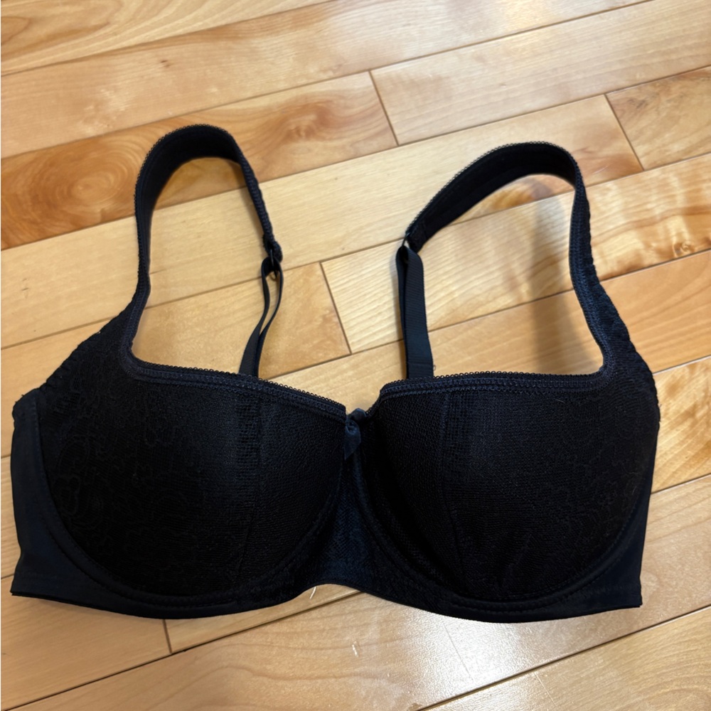 Rosme Womens Balconette Bra Black Mesh Embroidered Size 32DD Classic